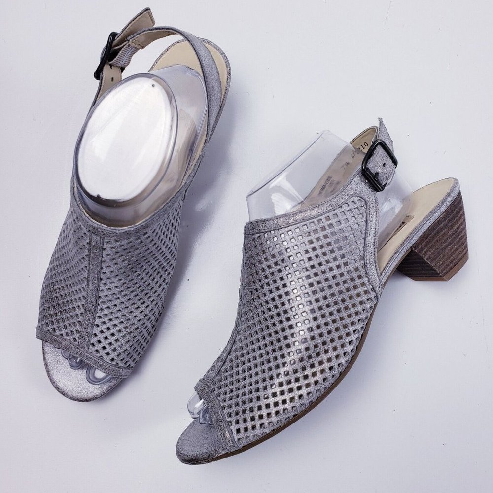 Paul Green Women's Lois Perforated Slingback Sandals Gray Leather Size US 10